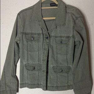 Chico's Olive Jean Jacket 4 front pocket 2 L